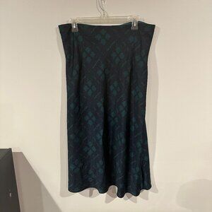 J. Crew Navy / Green Tartan Midi Slip Skirt Size Large